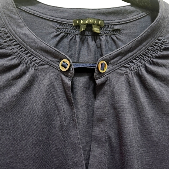 Theory Women's Size Large Pullover Soft Cotton Stretch Shirt Navy Button Detail - Picture 2 of 5